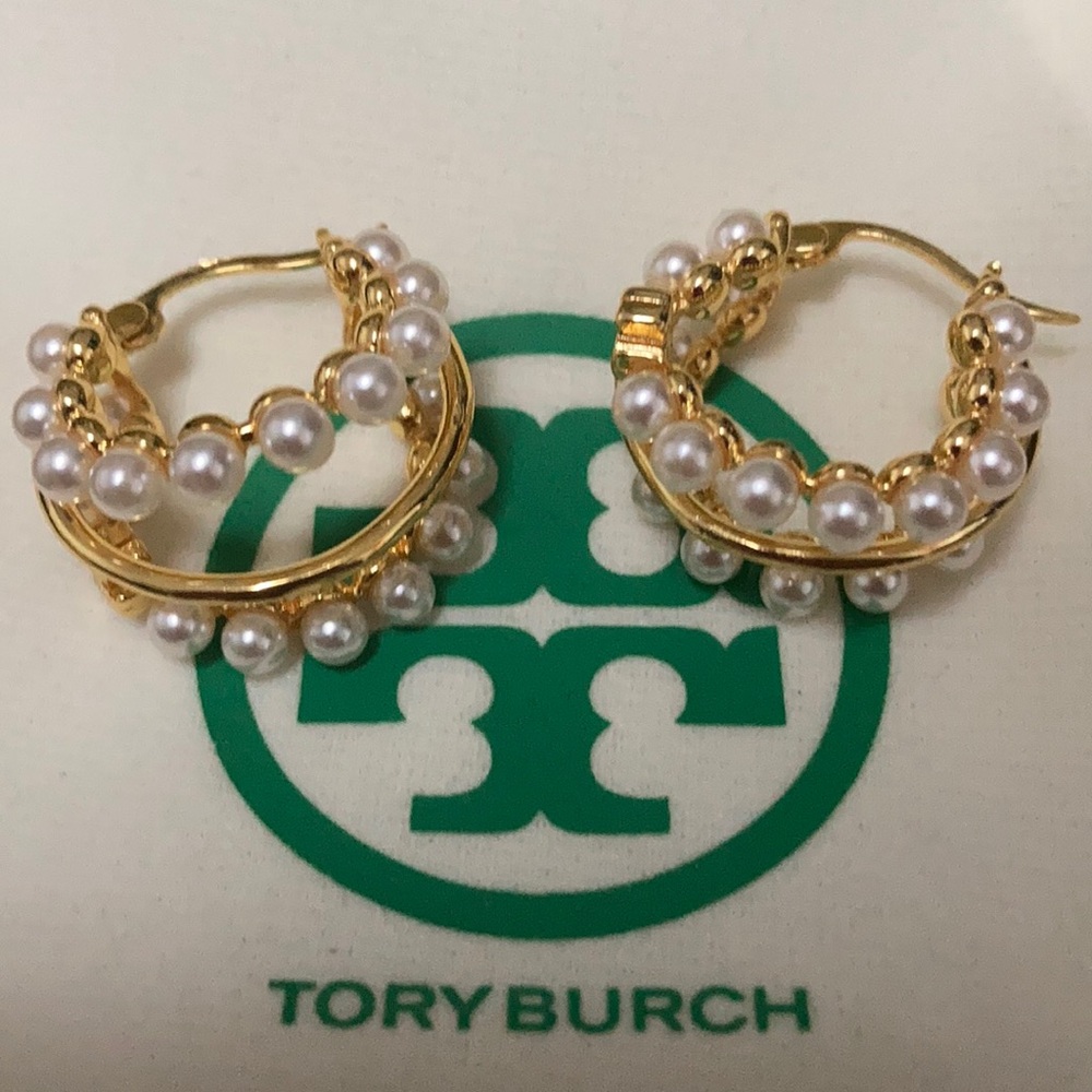 Tory Burch Gold And white Earrings